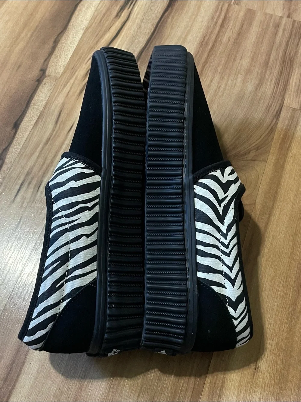 Vans Style 47 Creeper Black Suede Zebra Stripe Buckled Platform Shoes 8M 9.5W